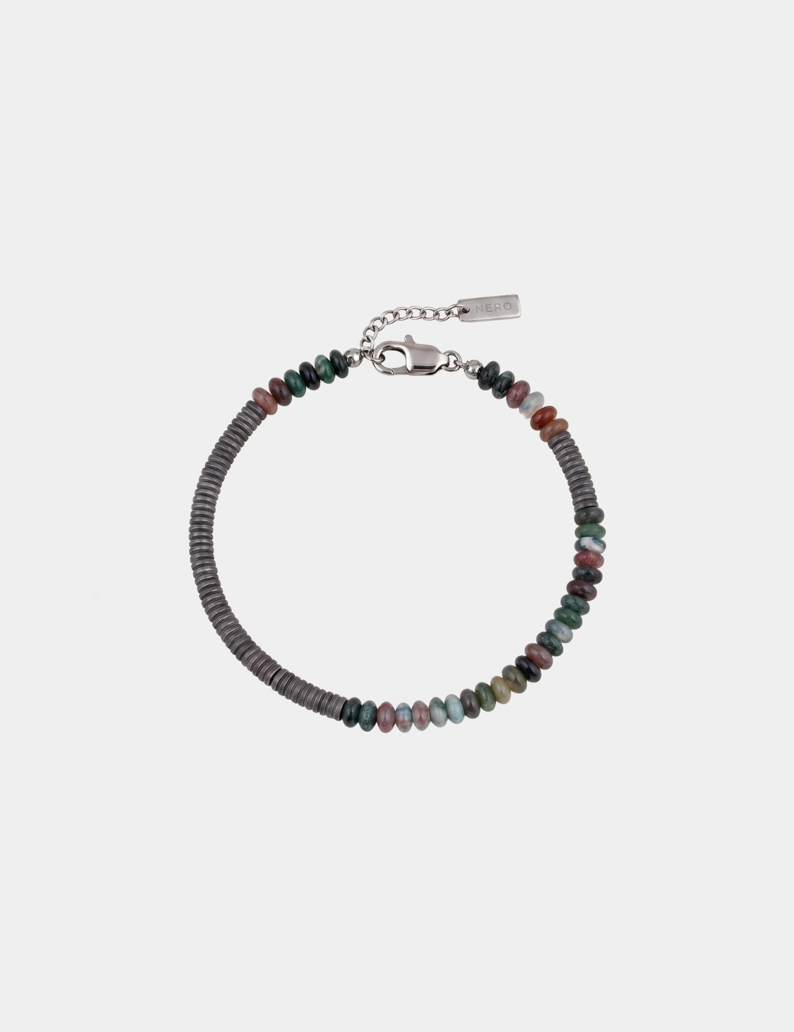 צמיד Onyx לגבר, אבני אגט שחורות מבריקות (4.5 מ"מ), תמונת מוצר סטודיו.